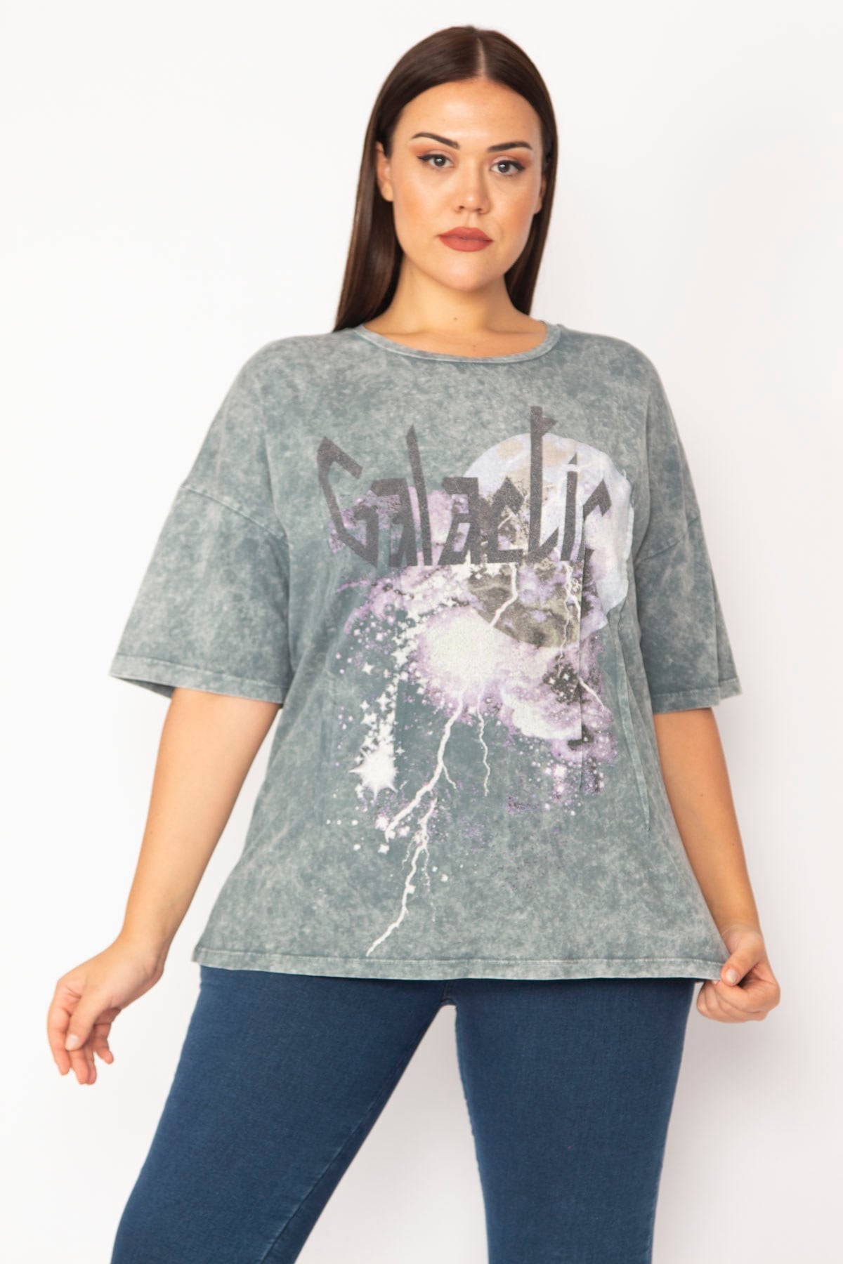Kadın Renkli Yıkamalı Kumaş Ön Baskılı Bluz 65N28366
