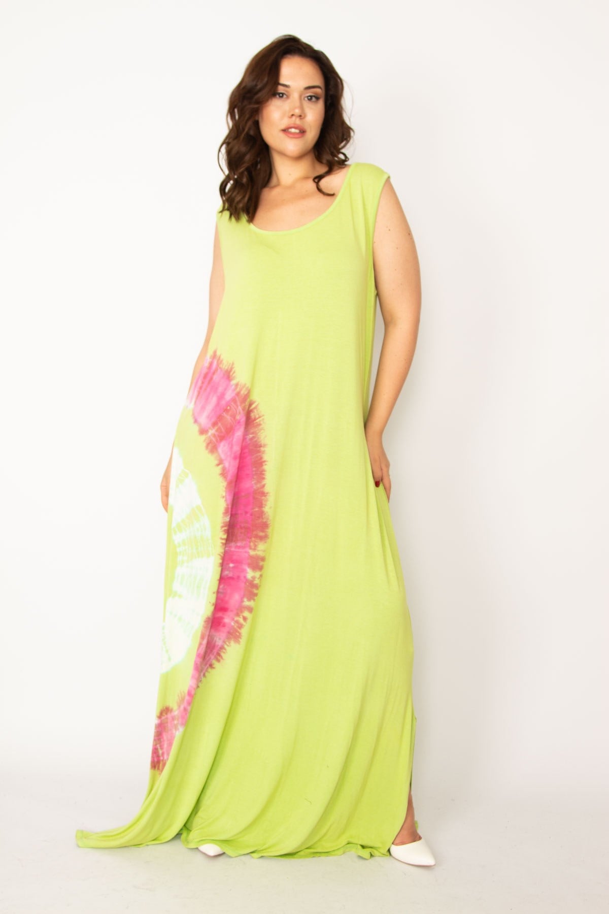 Kadın Yeşil Batik Baskılı Maksi Boy Elbise 65N33886