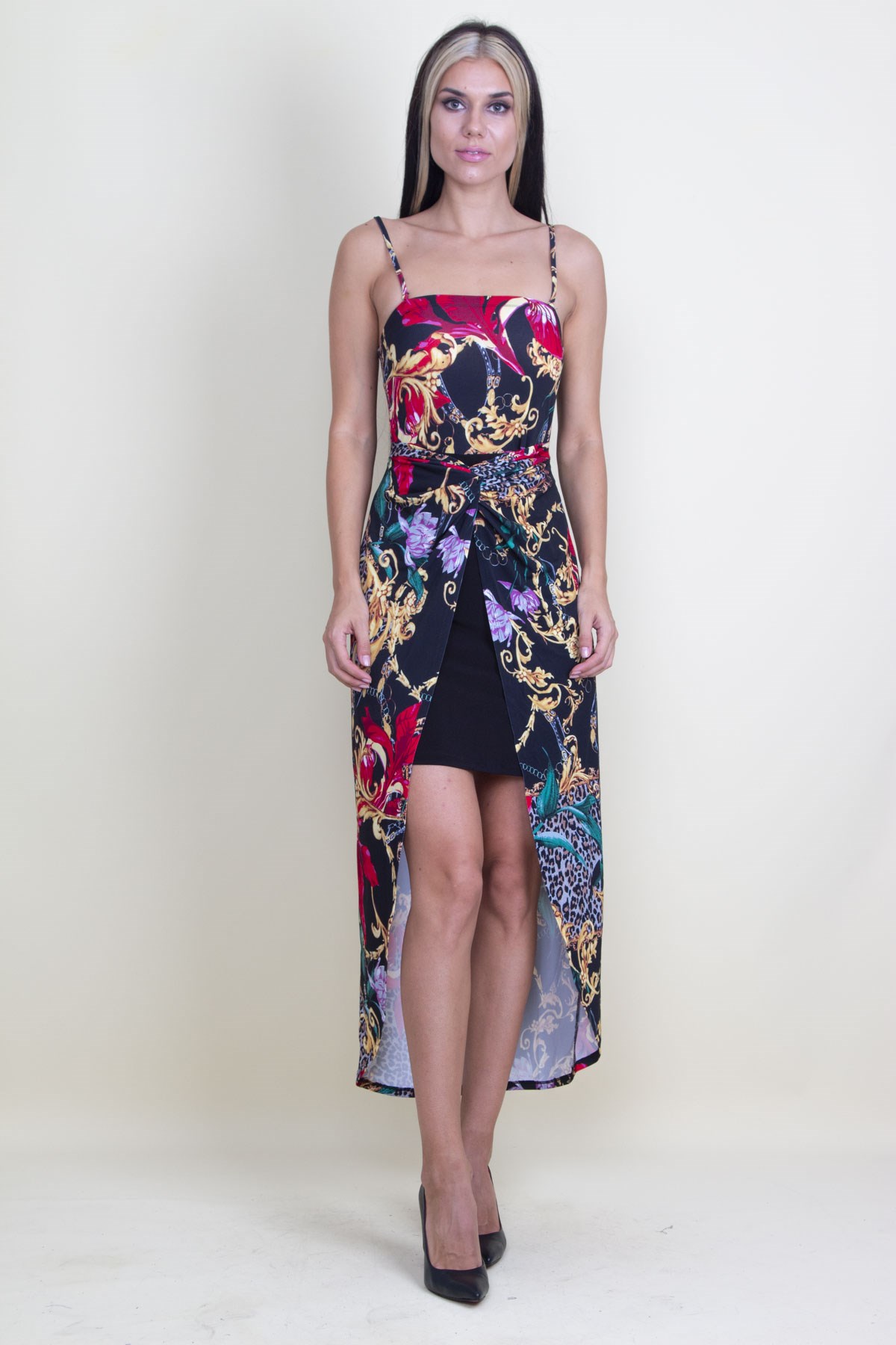 ASKILI ÖN DETAYLI ELBİSE