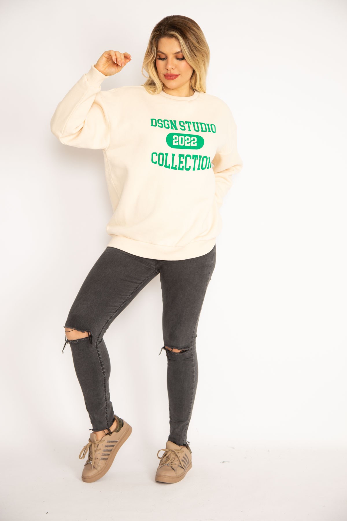 Kadın Bej 3 İplik İçi Şardonlu Sweatshirt 65N35071