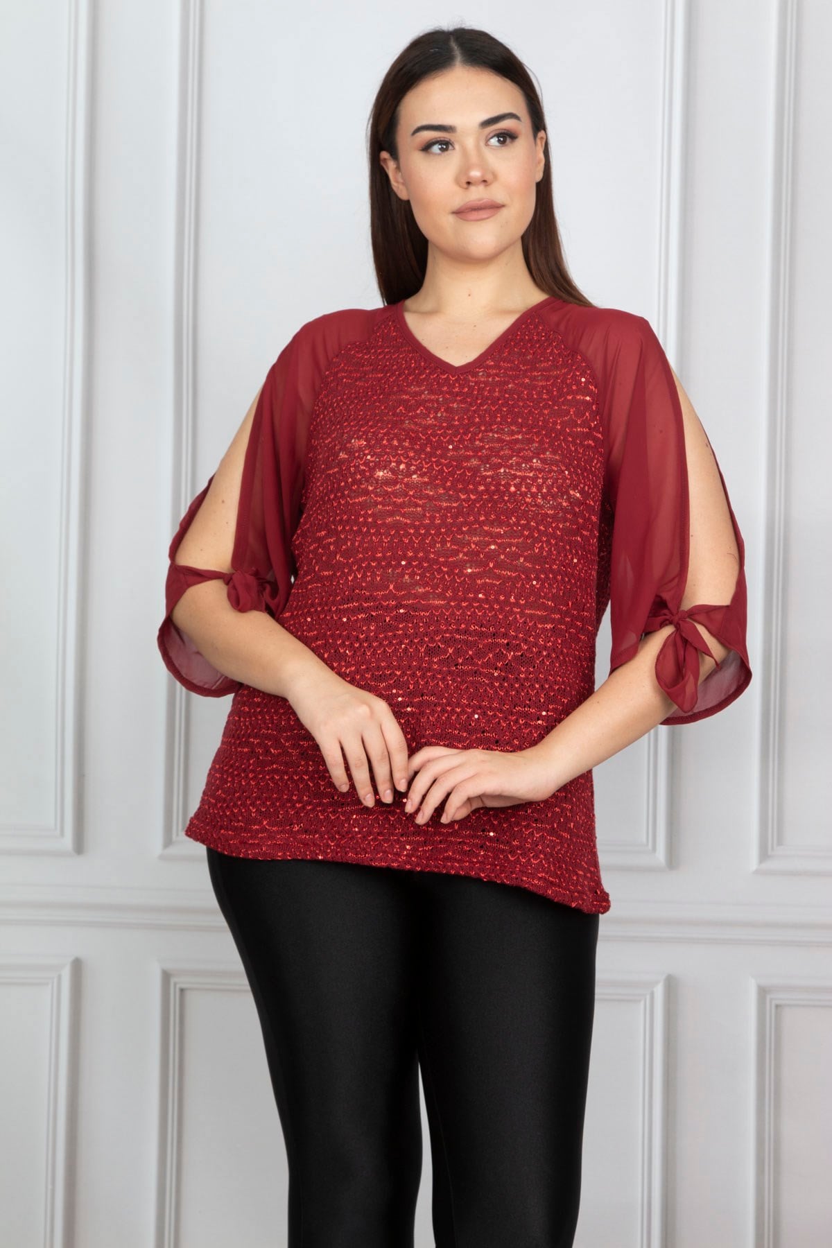 Kadın Bordo Kol Dekolteli Bluz 65N18966