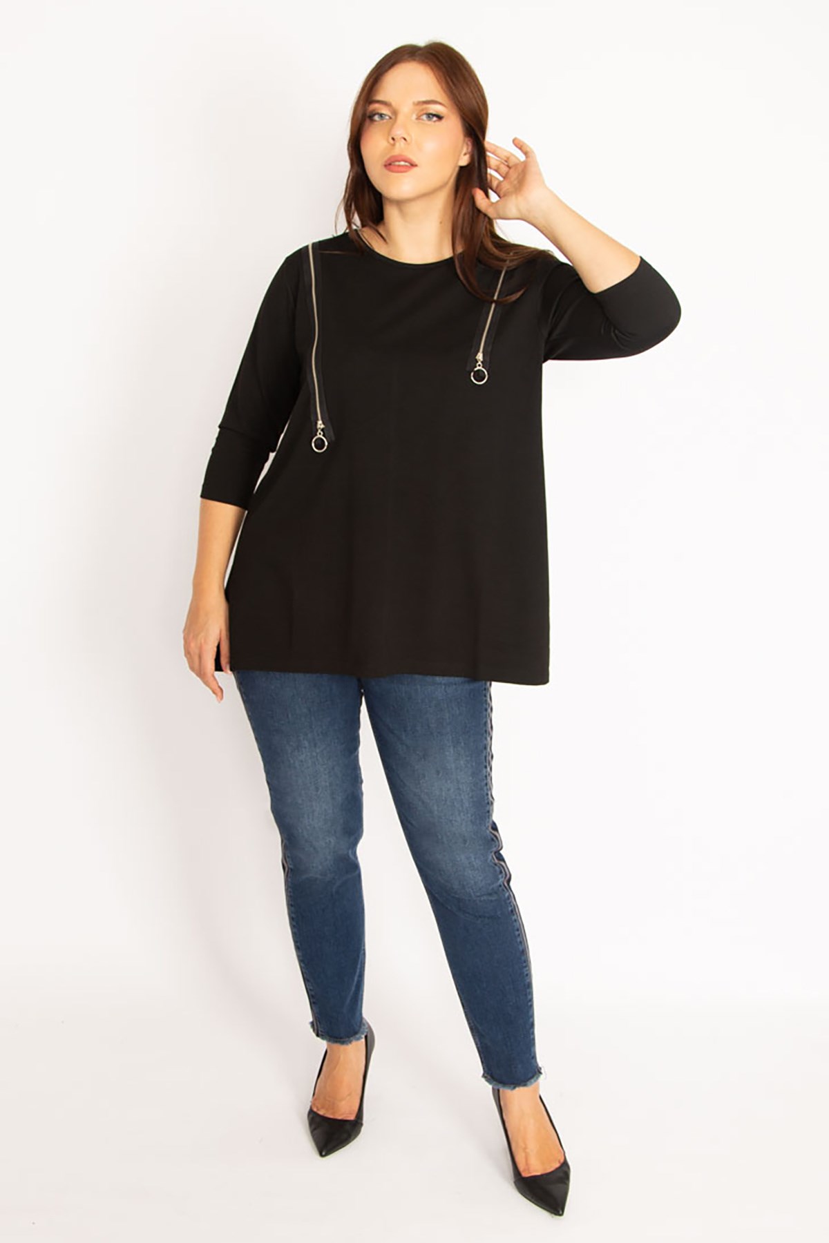 Kadın Bordo Süs Fermuarlı Sweatshirt 65N34599