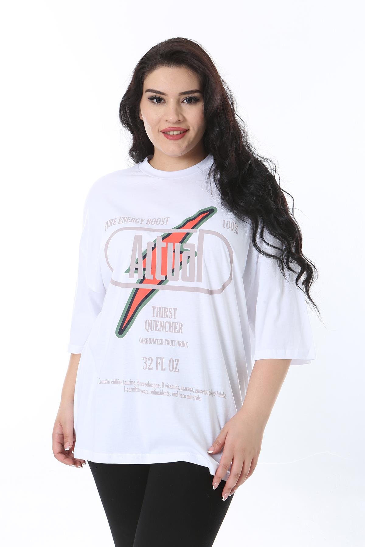 Kadın Büyük Beden Beyaz Pamuklu Kumaş Rahat Kesim Bluz 65N38244