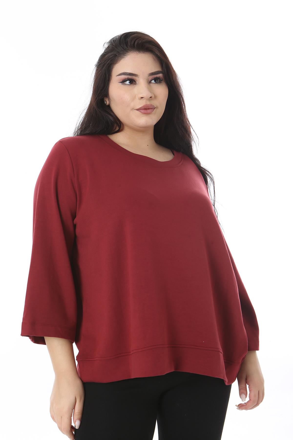 Kadın Büyük Beden Bordo Bisiklet Yakalı Sweatshirt 65N38539