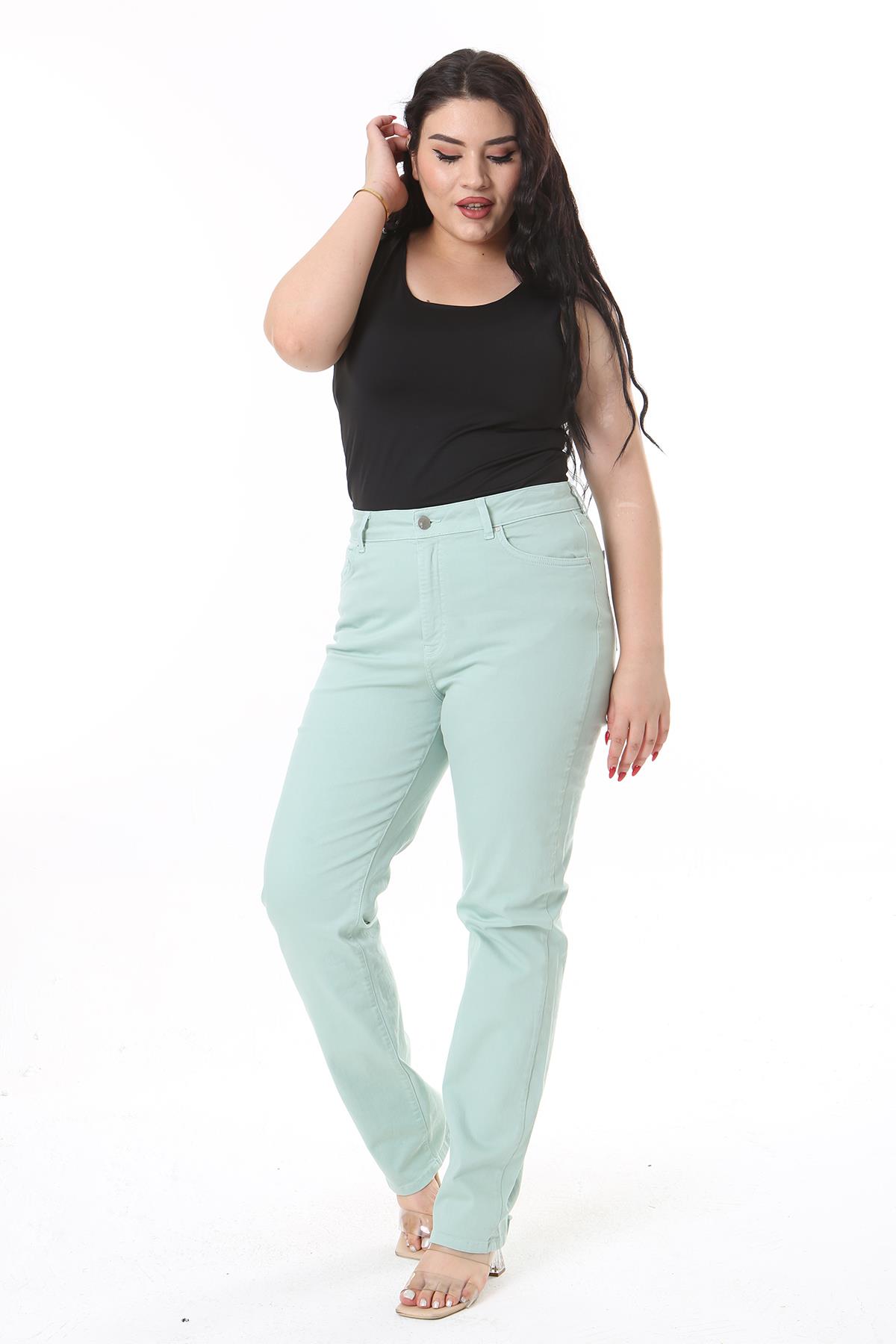 Kadın Büyük Beden Camel Yüksek Bel 5 Cepli Likralı Gabardin Pantolon 65N38117