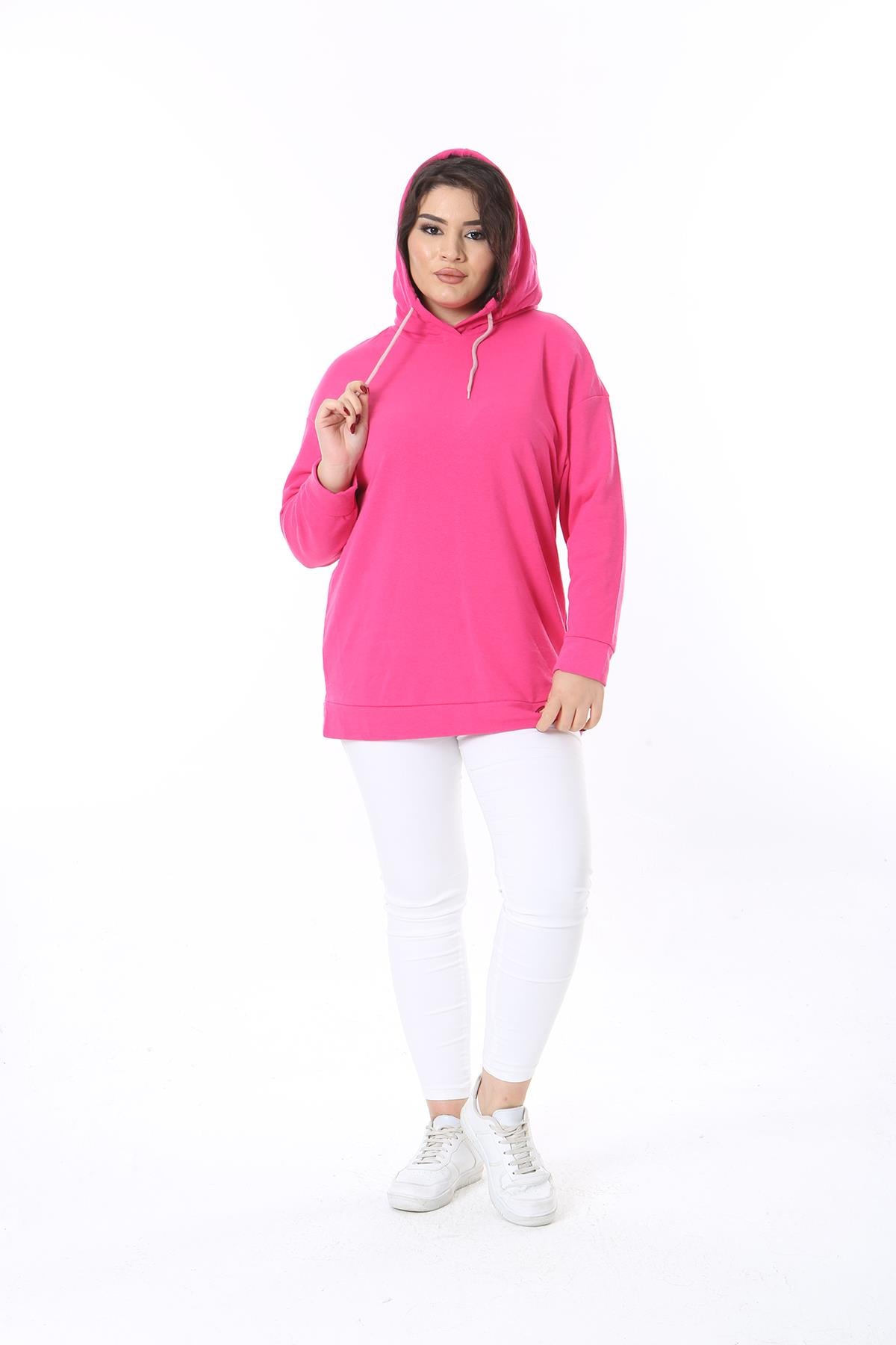 Kadın Büyük Beden Fujya 2 İplik Kapşonlu Sweatshirt 65N38612