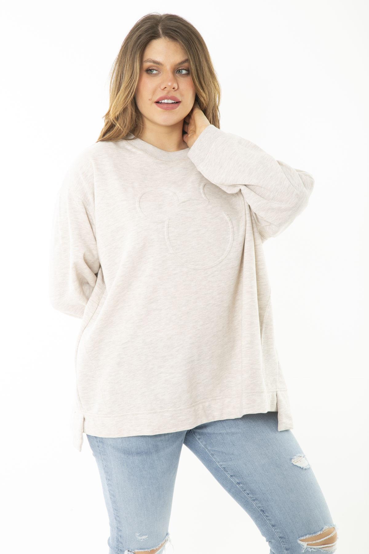 Kadın Büyük Beden Haki İçi Şardonlu Yırtmaçlı Sweatshirt 65N37177