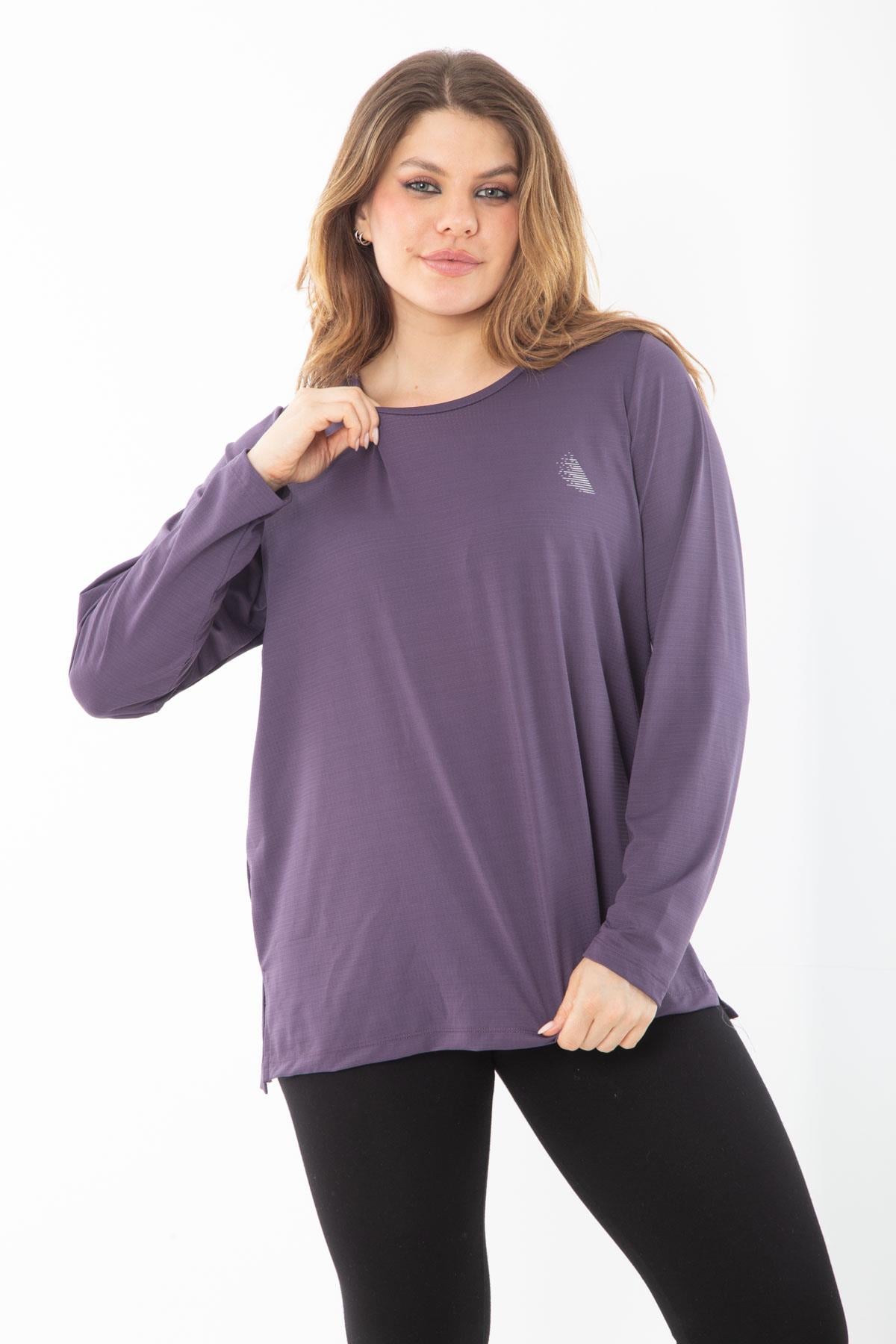 Kadın Büyük Beden Mor Bisiklet Yakalı Spor Bluz 65N38732