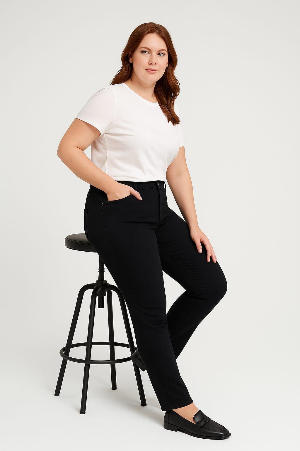 Kadın Büyük Beden Siyah, 5 Cep Gabardin Pantolon 65N39159
