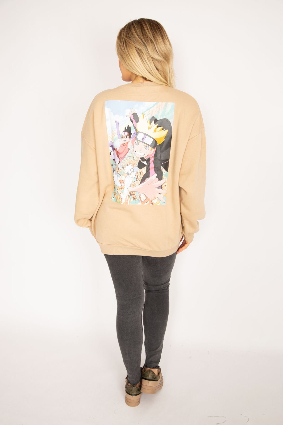Kadın Camel İçi Şardonlu 3 İplik Kumaş Sırtı Dijital Baskılı Sweatshirt 65N35082