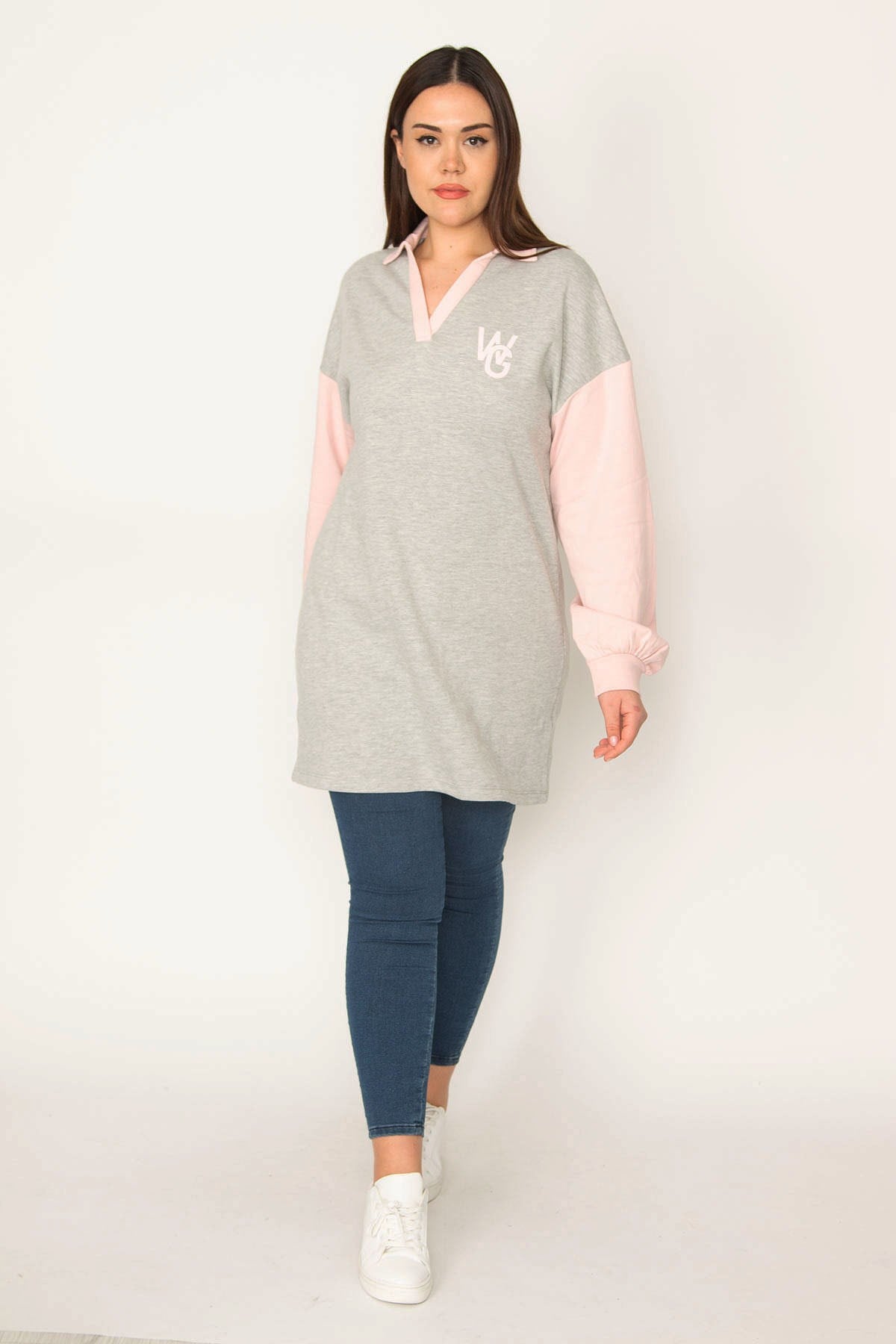 KADIN GRİ POLO YAKALI SWEATSHİRT