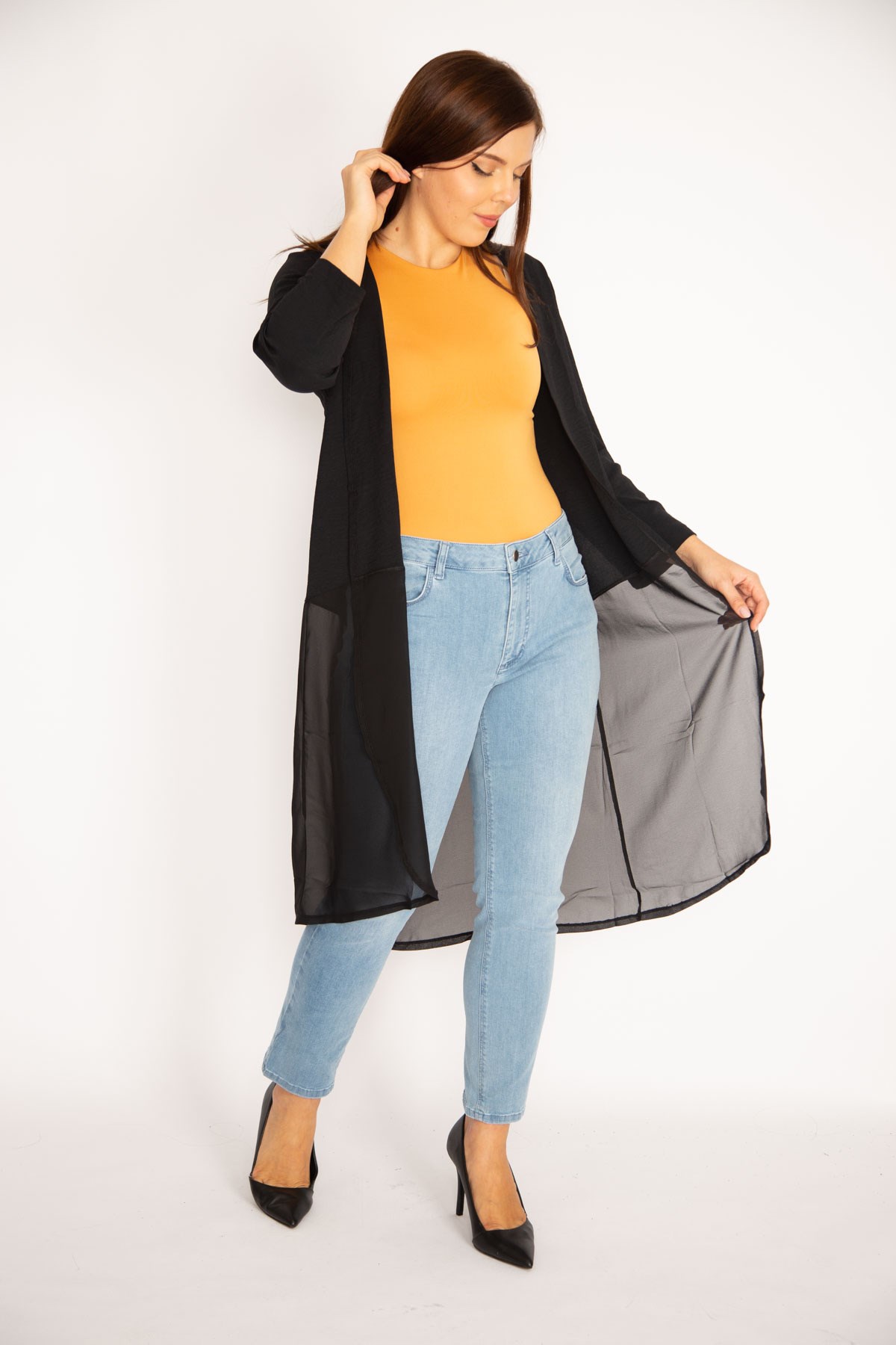 Kadın Haki Alt Kısmı Şifon Hırka 65N34879