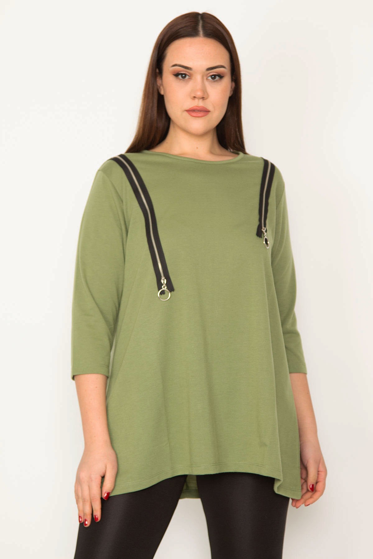 Kadın Haki Süs Fermuarlı Tunik 65N32783