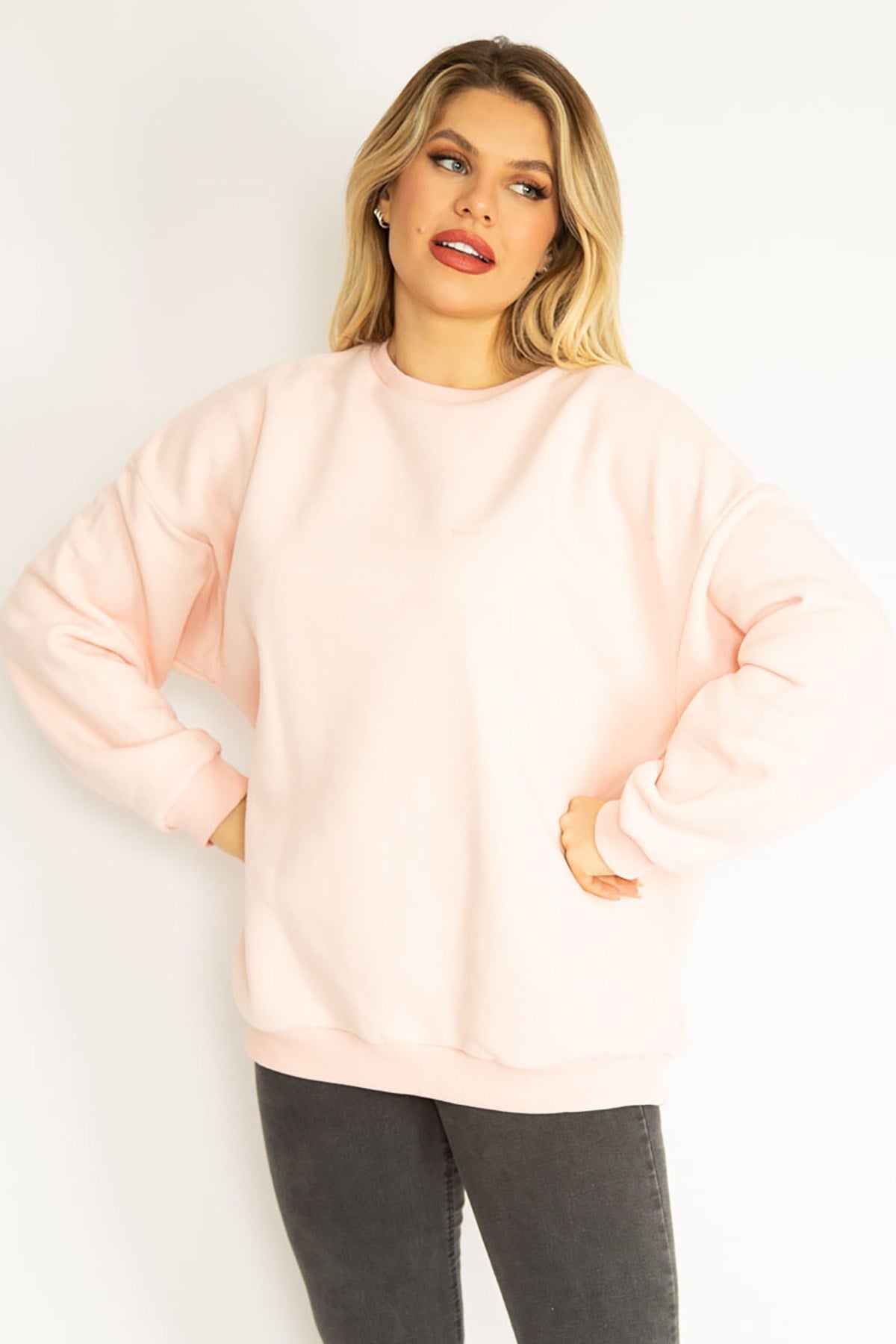 Kadın Kemik 3 İplik İçi Şardonlu Polar Sweatshirt 65N35072