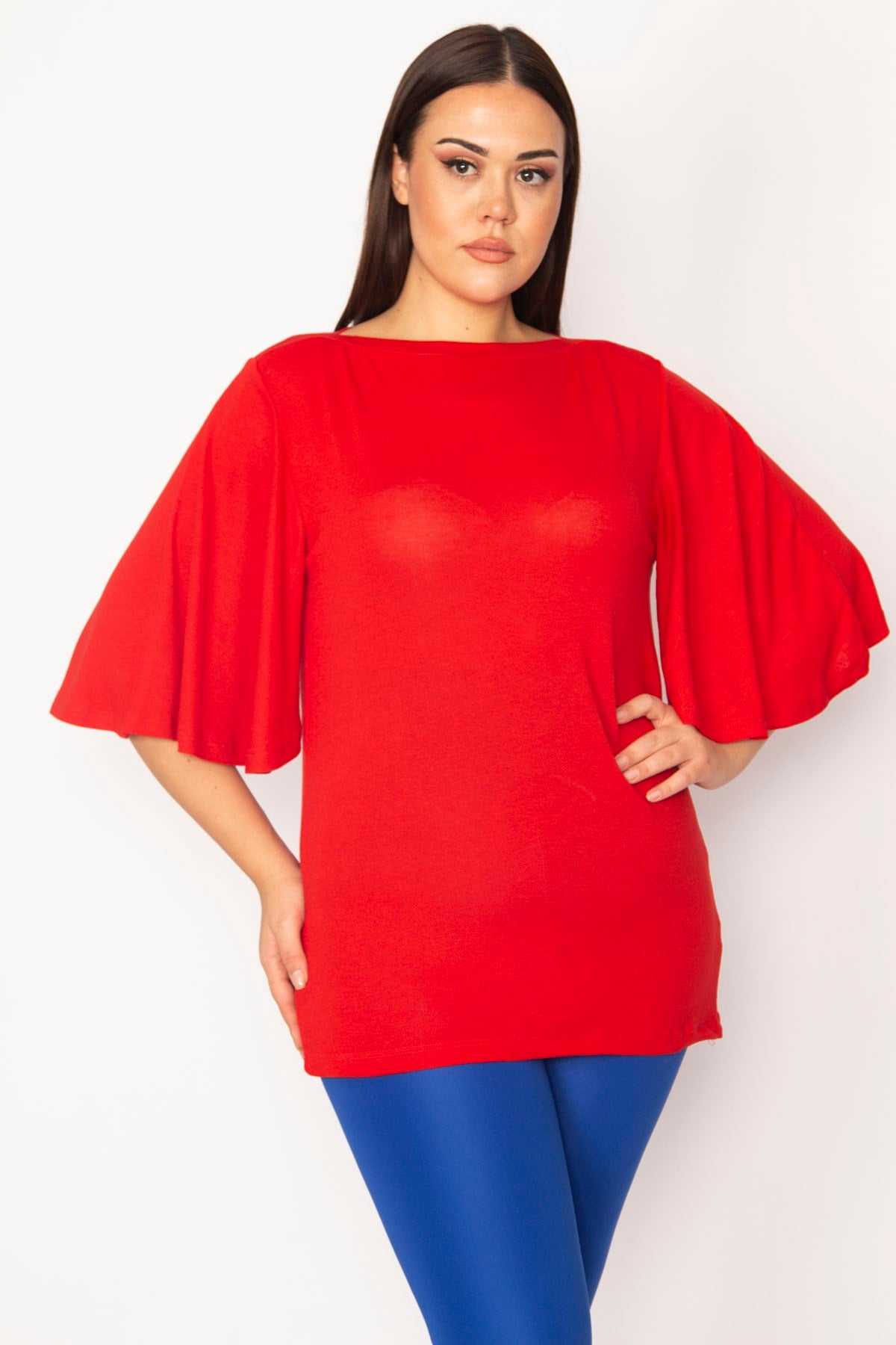 Kadın Kırmızı Volan Kollu Viskon Bluz 65N29671