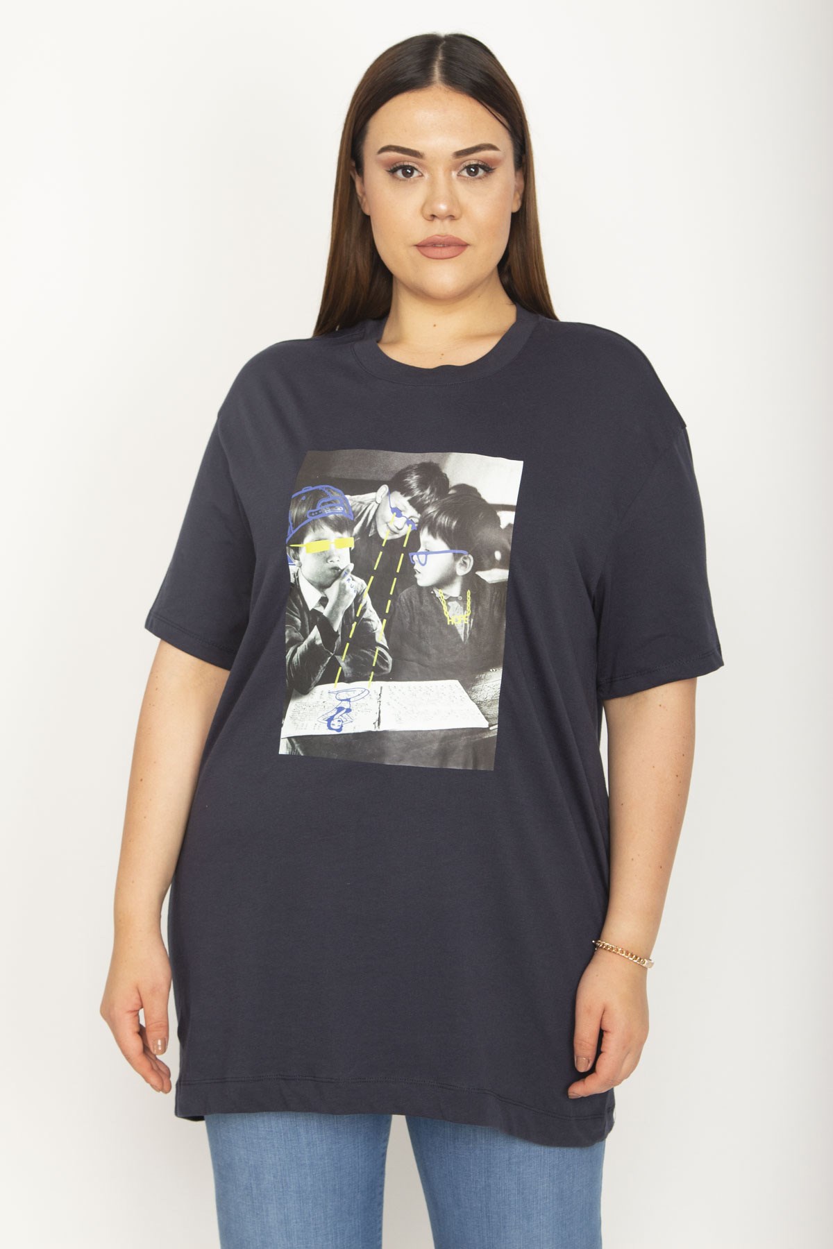 Kadın Lacivert Ön Baskılı Bluz 65N26470