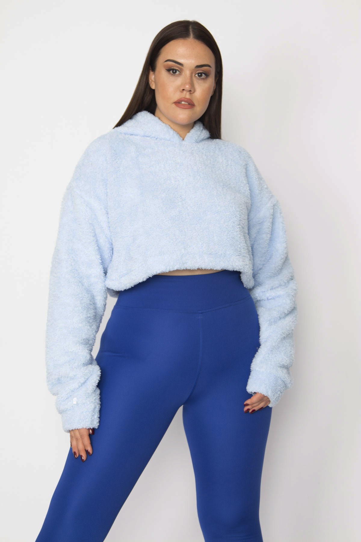 Kadın Mavi Kapşonlu Polar Sweatshirt 65N29622