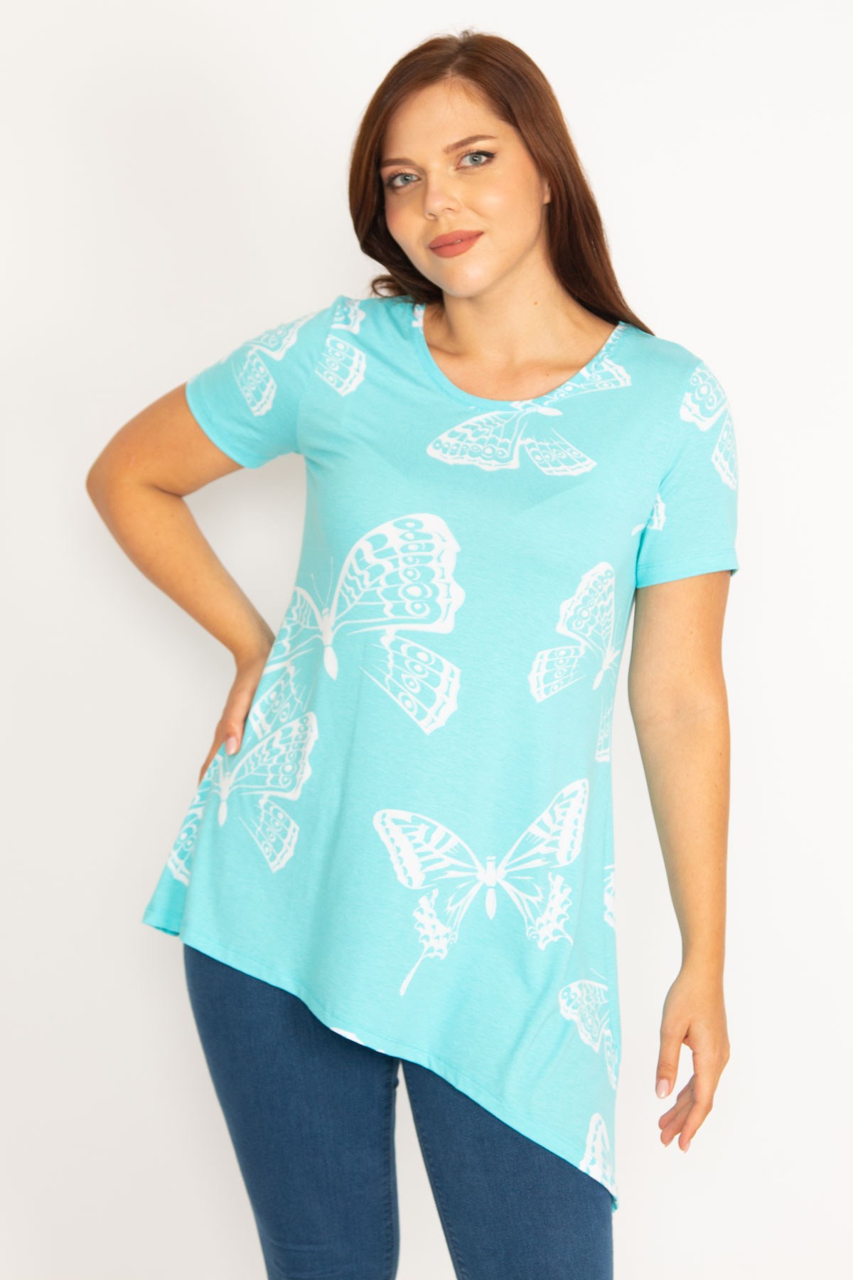 Kadın Mavi Kelebek Desenli Bluz 65N34775