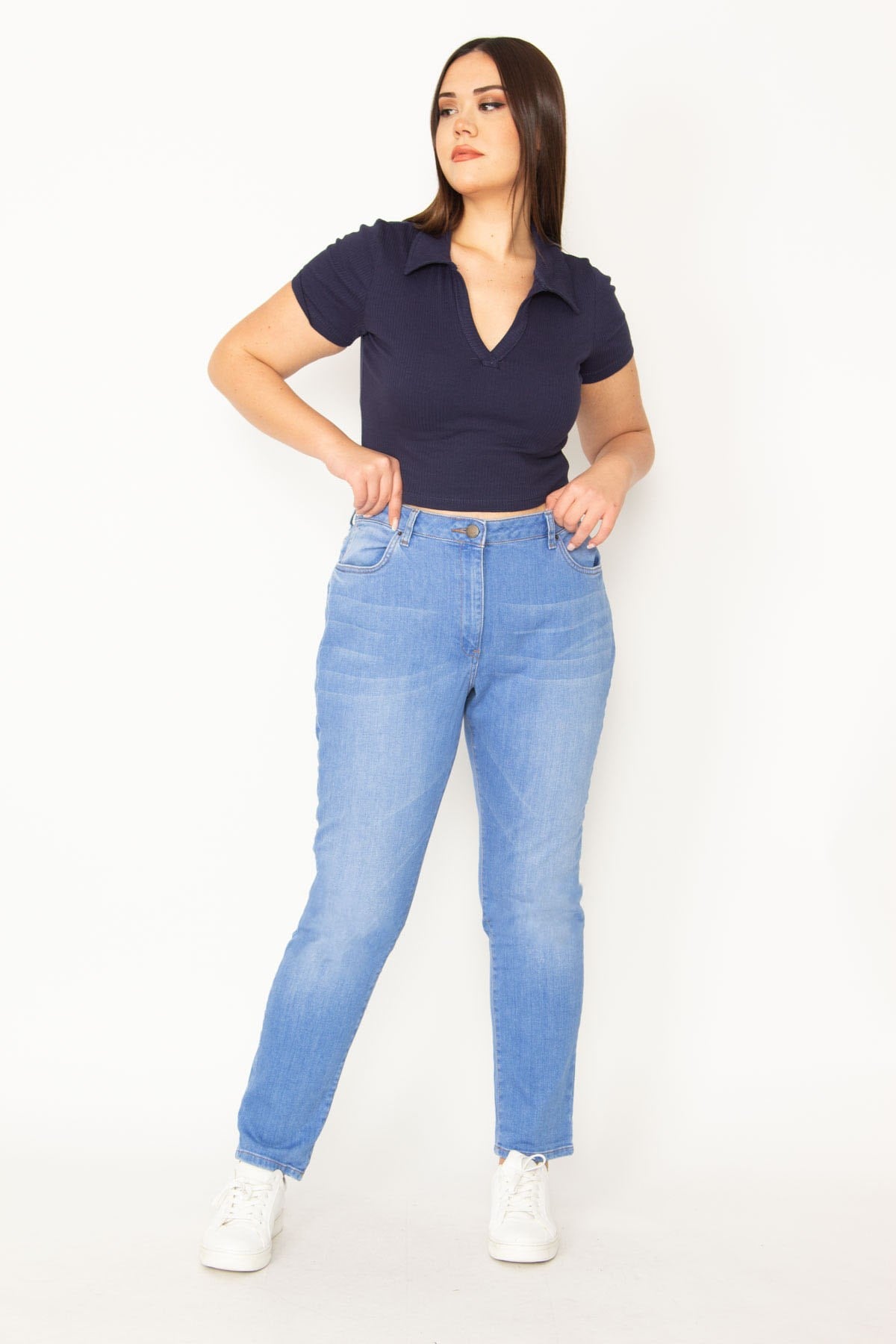 Kadın Mavi Yıkama Efektli Kot Pantolon 65N31281