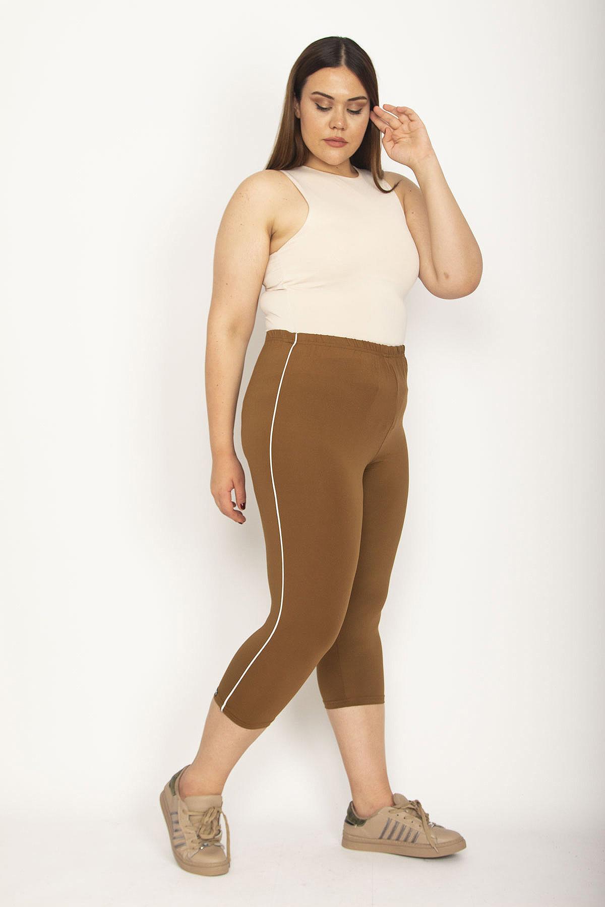 Kadın Nar Büyük Beden Yan Şeritli Spor Kapri 65N35624
