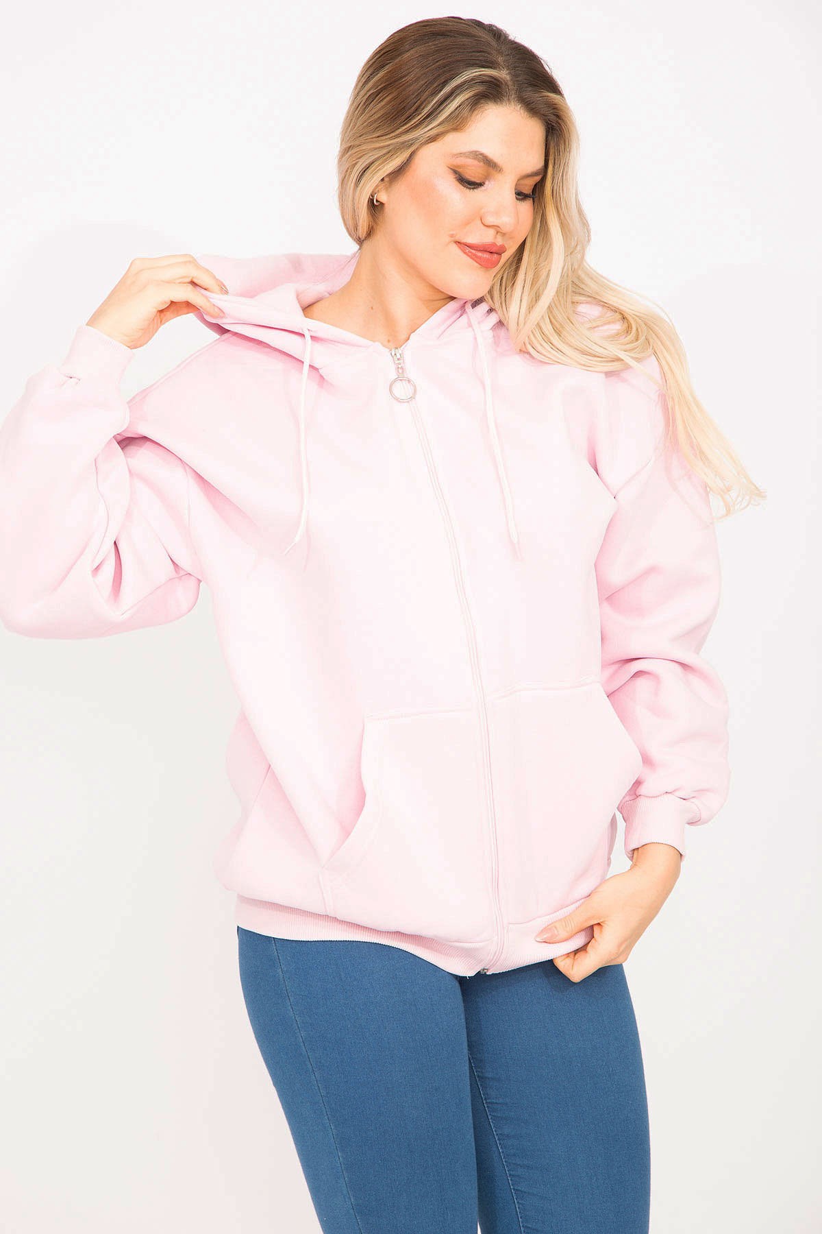 Kadın Pembe 3 İplik İçi Şardonlu Sweatshirt 65N35310