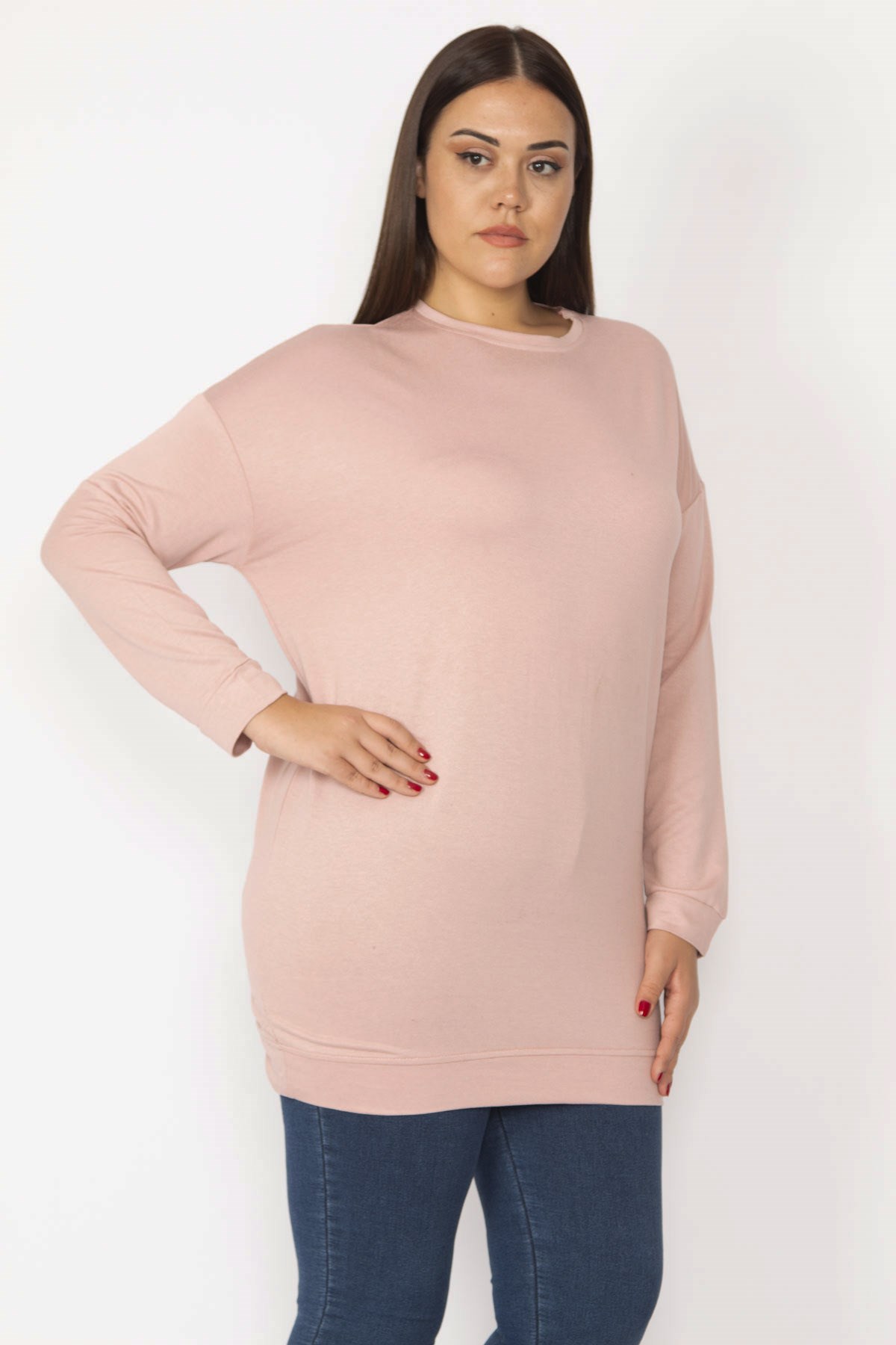 Kadın Pembe Bisiklet Yakalı Uzun Kollu Viskon Bluz 65N29997