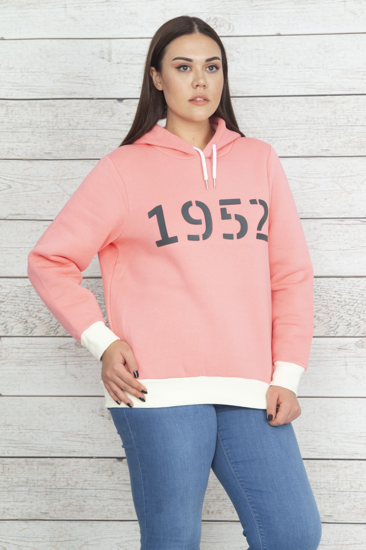 Kadın Pembe Kapüşonlu İçi Şardonlu Sweatshirt 65N20470