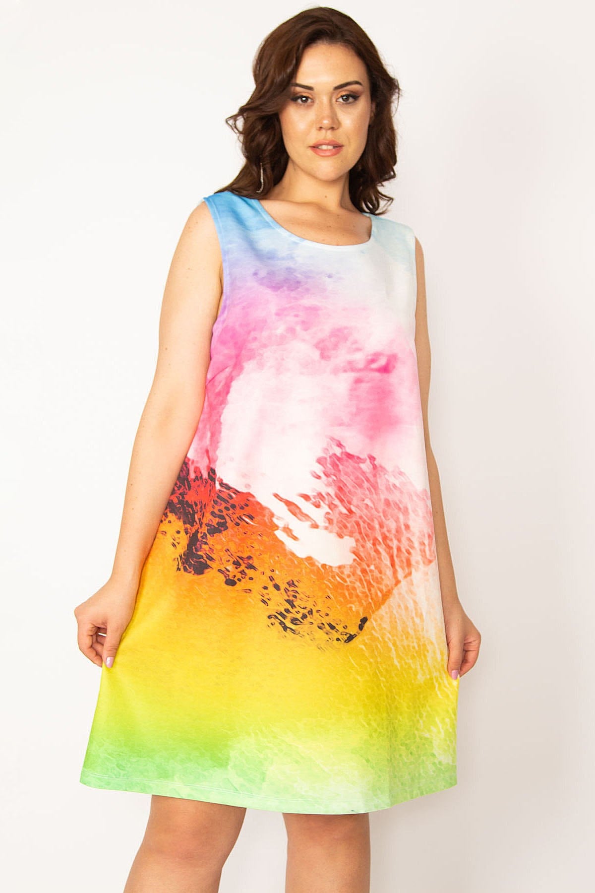 Kadın Renkli Batik Desenli Elbise 65N33613