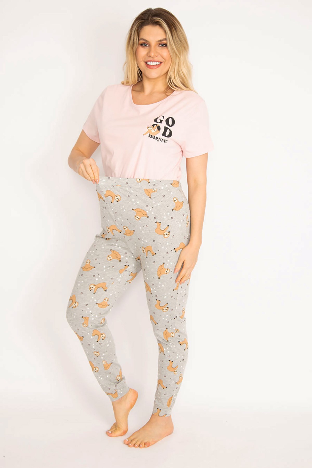 Kadın Renkli Hamile Pantolon Bluz Pijama Takım 65N35198