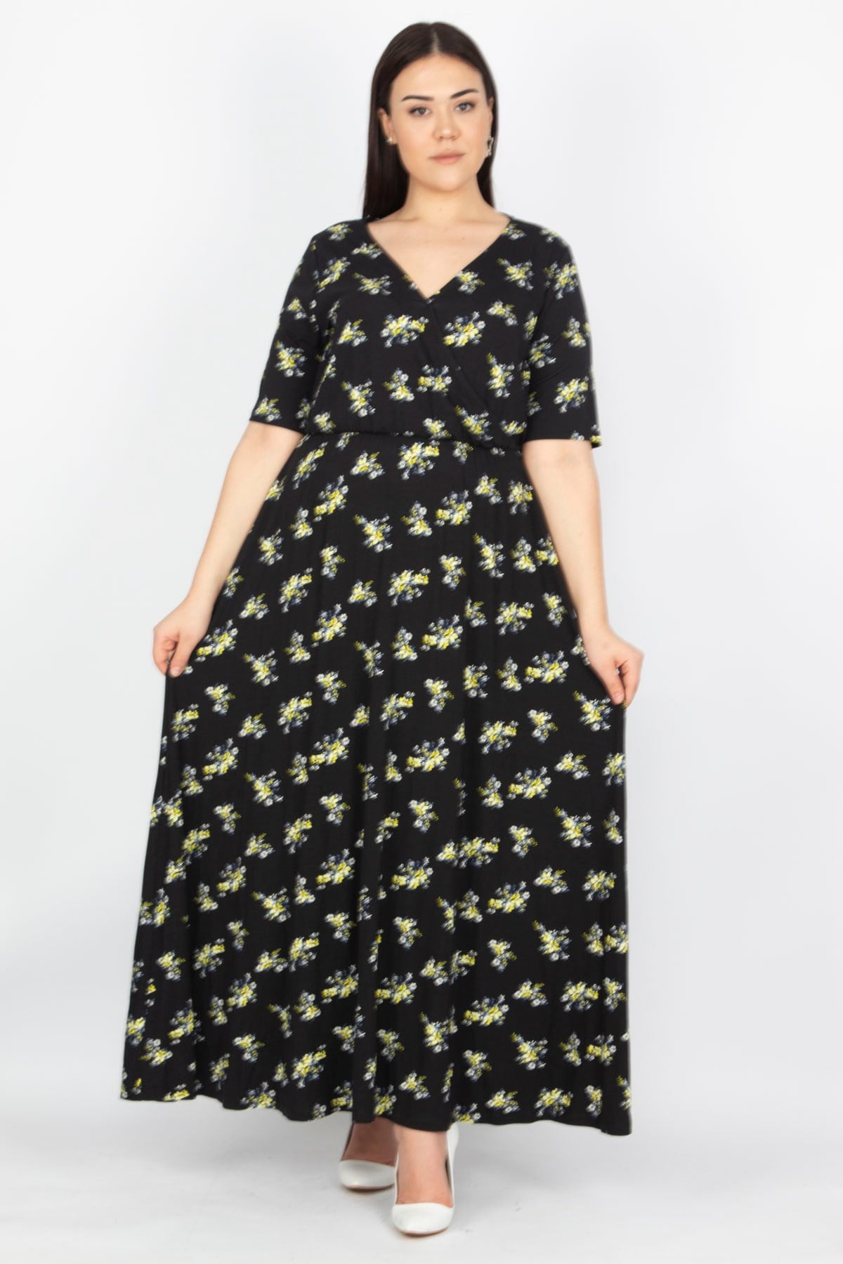 KADIN SİYAH ANVELOP YAKA VİSKON ELBİSE