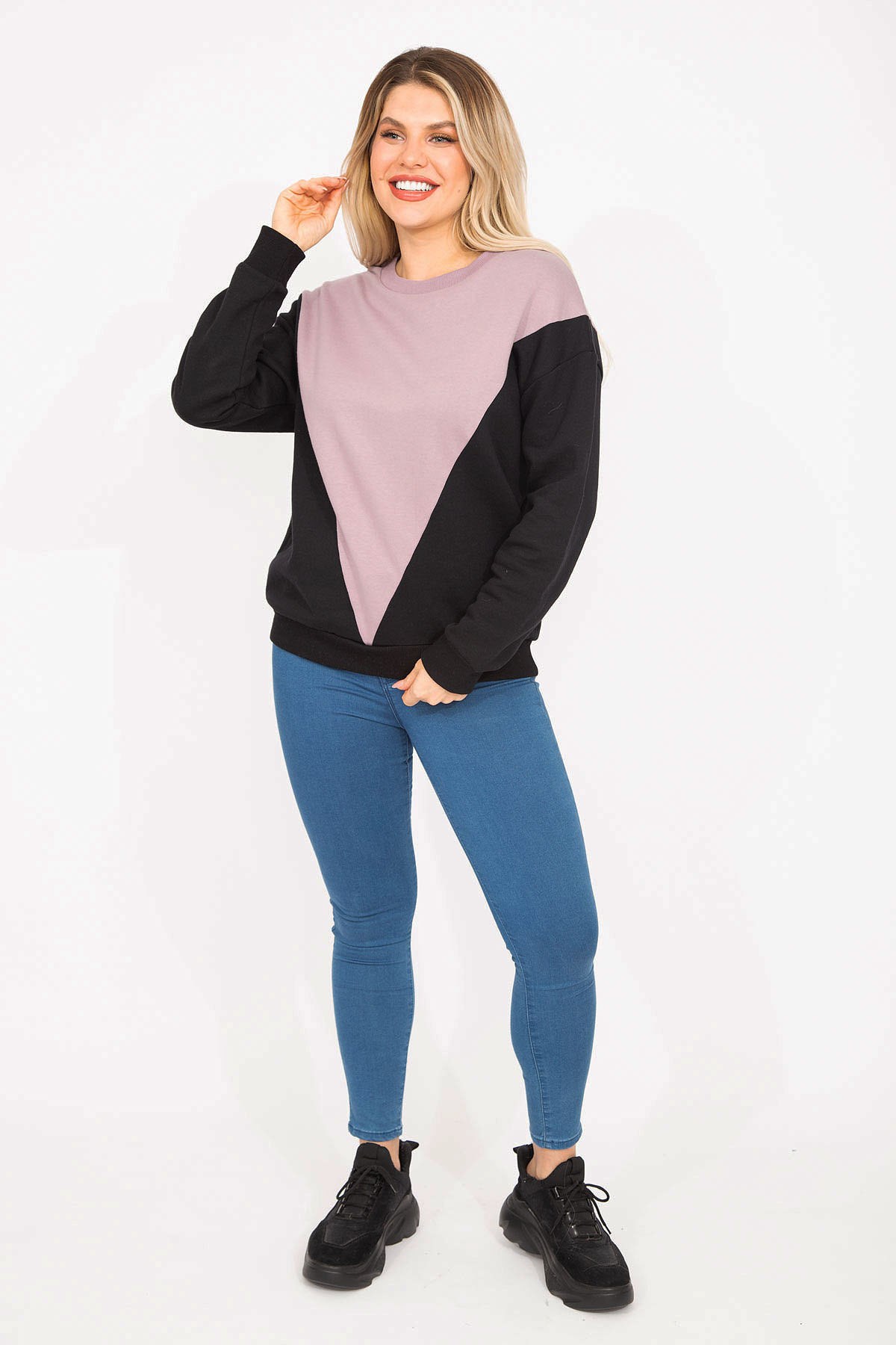 Kadın Siyah Renk Detaylı Sweatshirt 65N35306