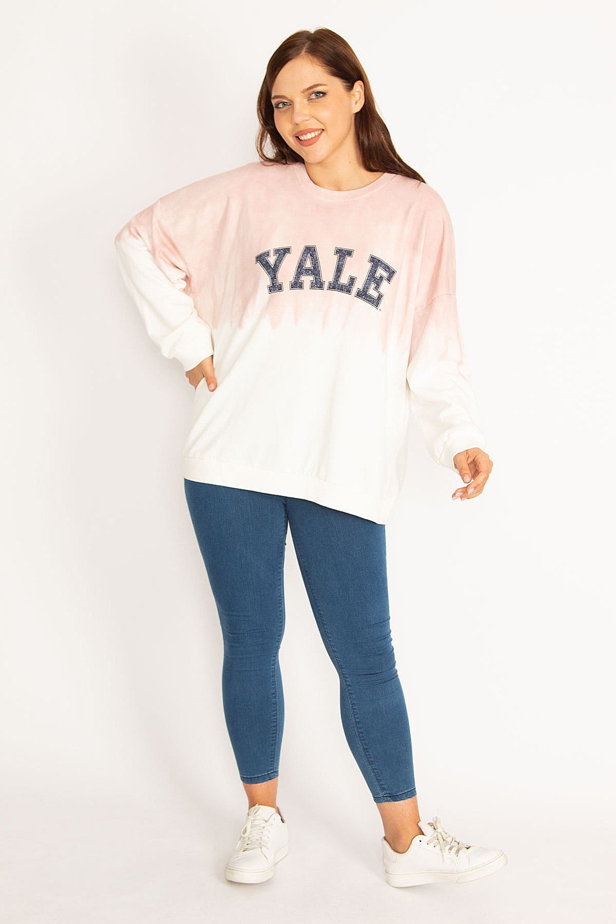 Kadın Somon Batik Baskılı Ribanalı Sweatshirt 65N34794