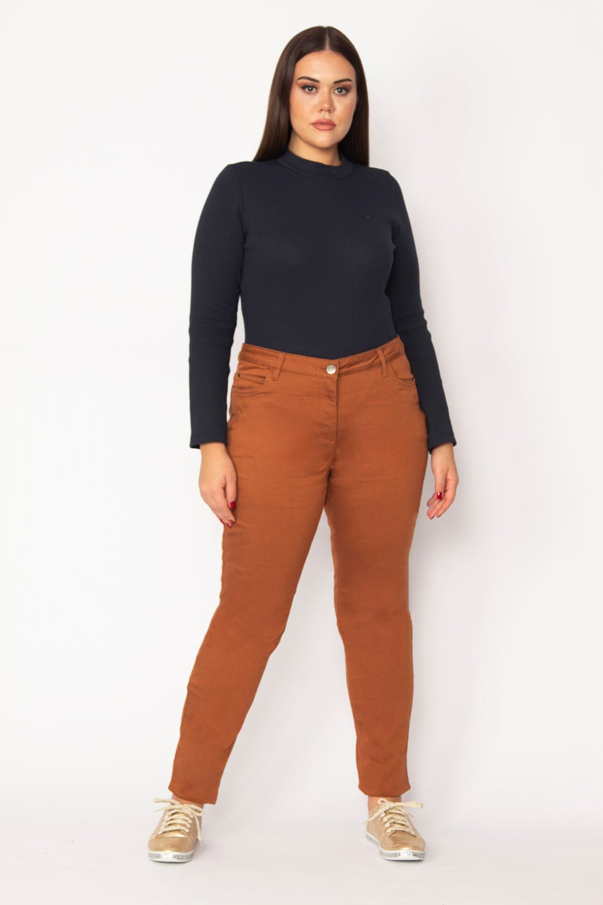 Kadın Tarçın Likralı Gabardin Kumaş 5 Cepli Pantolon 65N29235