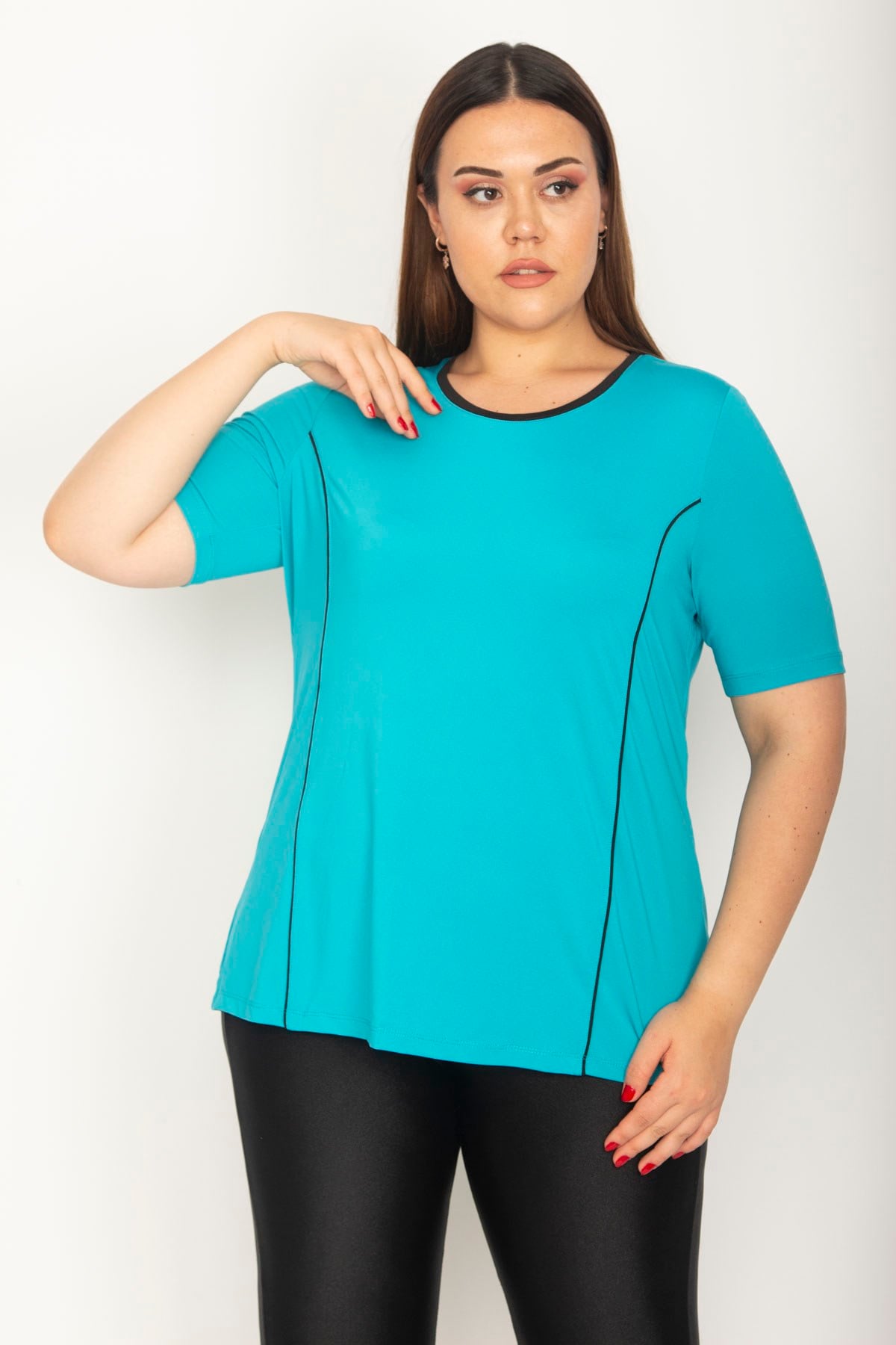 Kadın Turkuaz Biye Ve Kup Detaylı Spor Bluz 65N27223
