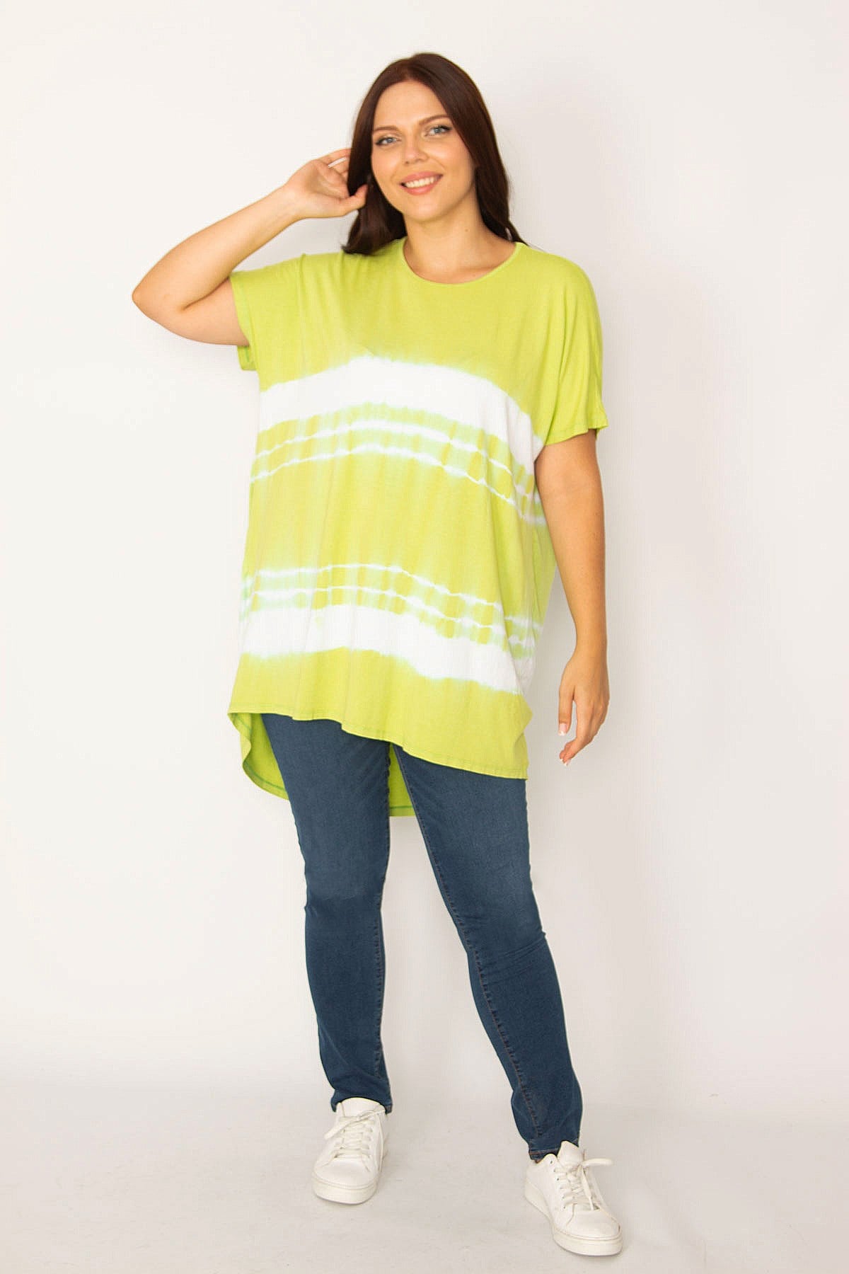 Kadın Yeşil Batik Desenli Rahat Kesim Tunik 65N34201