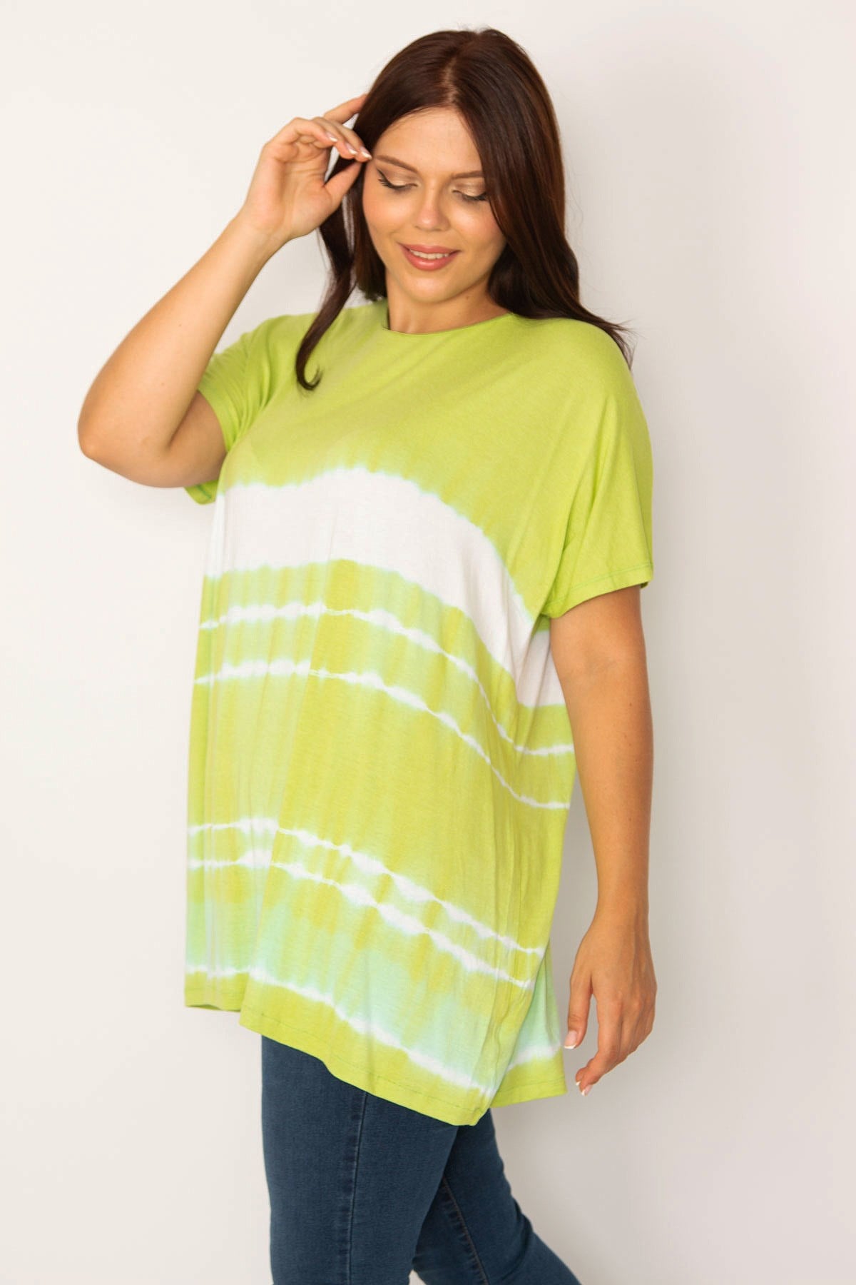 Kadın Yeşil Batik Desenli Rahat Kesim Tunik 65N34204