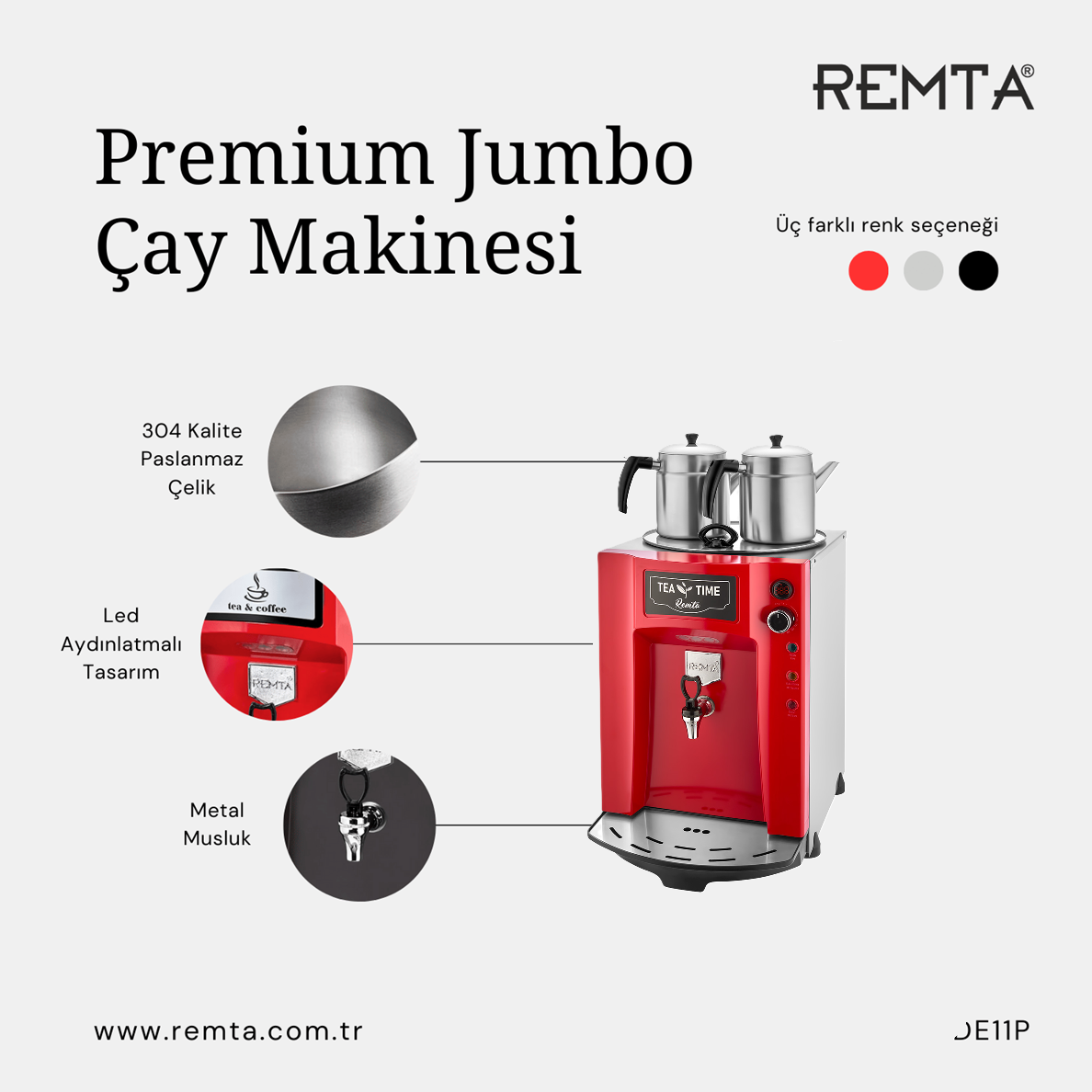 REMTA DE11SP Premium Jumbo 2 Demlikli Elektrikli ŞAMANDIRALI Çay Makinesi 23 LT