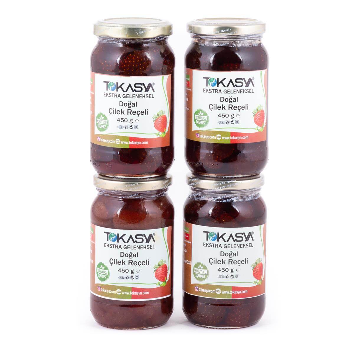 Tokasya Doğal Çilek Reçeli 450 g (4 lü Kavanoz) 
