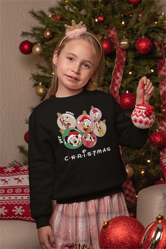 Christmas Yeni Yıl Siyah Organik Baskılı Çocuk Sweatshirt