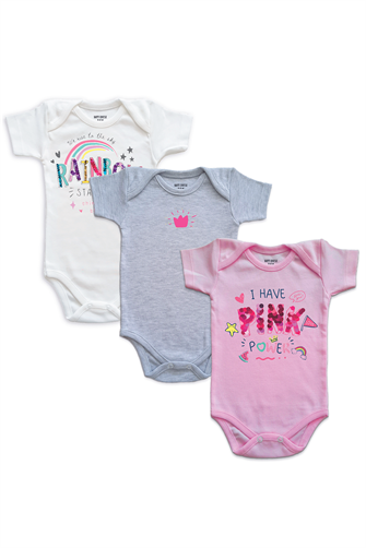 Pink Rainbow Kız Bebek Organik Pembe 3'lü Body Set
