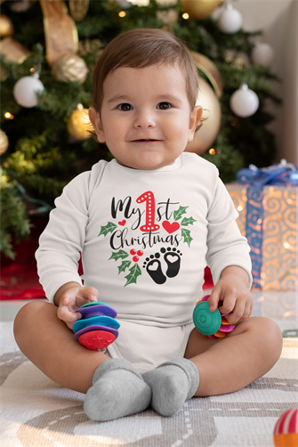 Yılbaşı Yeni Yıl My First Christmas Beyaz Uzun Kol Bebek Badi