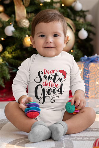 Yılbaşı Yeni Yıl Temalı Dear Santa Beyaz Uzun Kol Bebek Badi