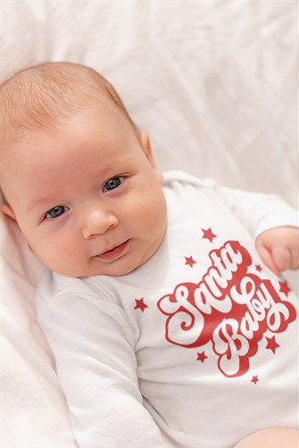 Yılbaşı Yeni Yıl Temalı Santa Baby Beyaz Uzun Kol Bebek Badi
