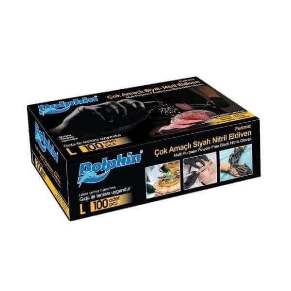 Dolphin Siyah Pudrasız Nitril Eldiven Large