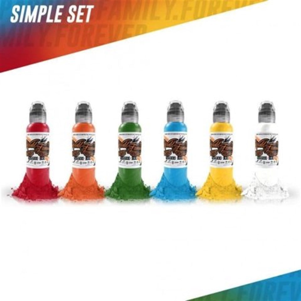 Simple Color 6'lı Dövme Boyası Seti – World Famous Ink Dövme Boyası – 1oz/30ml