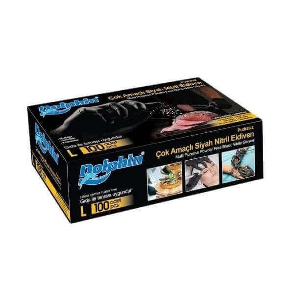Dolphin Siyah Pudrasız Nitril Eldiven Large