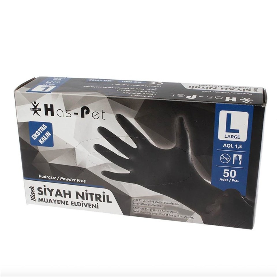 Haspet Siyah Nitril Large Dövme Eldiveni - KUTU