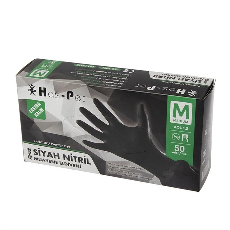 Haspet Siyah Nitril Medium Dövme Eldiveni - KUTU