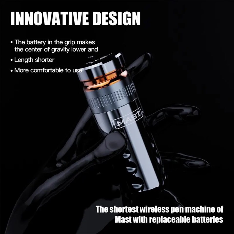 Mast Racer Wireless Tattoo Pen Machine Rose Shortest Machine with 4.0MM Strokes Two Replaceable Batteries