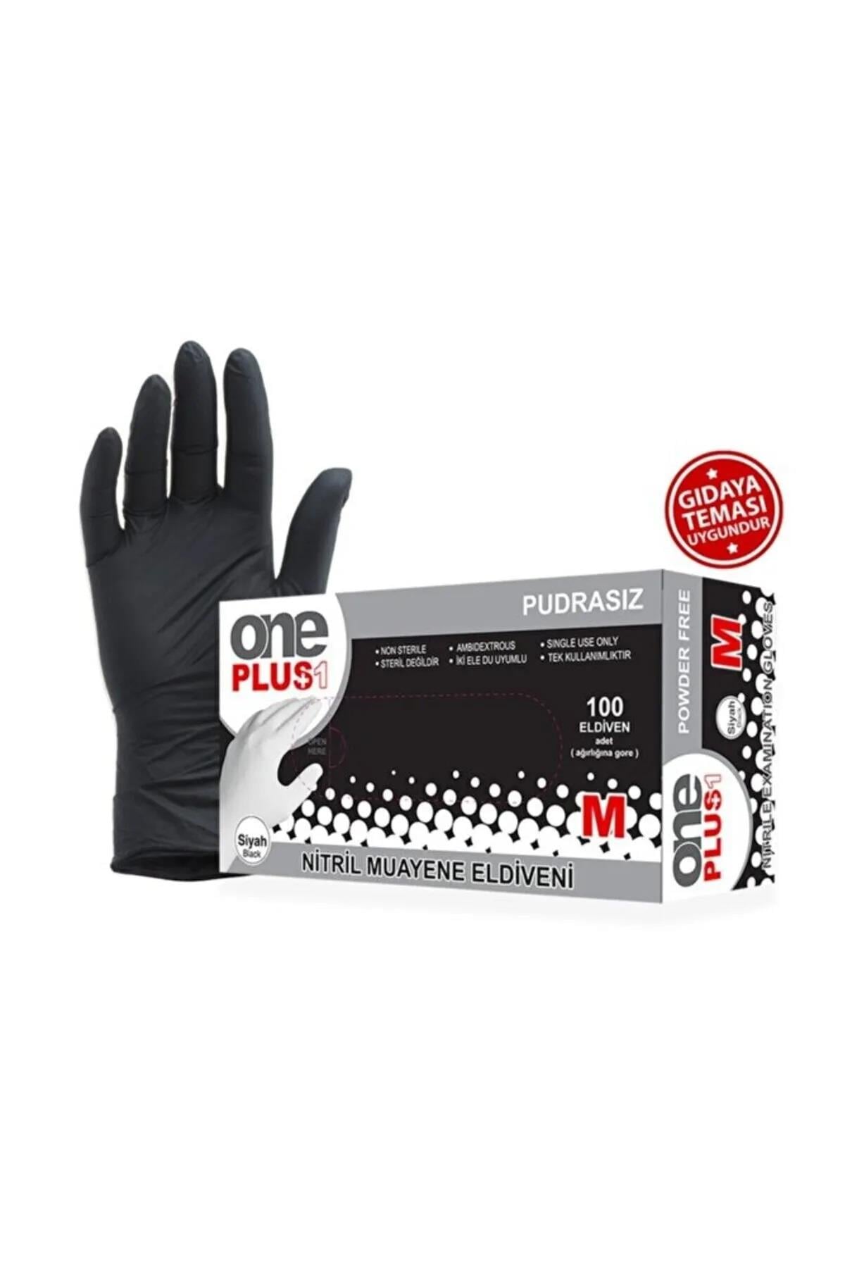 One Plus Siyah Pudrasız Nitril Eldiven Large